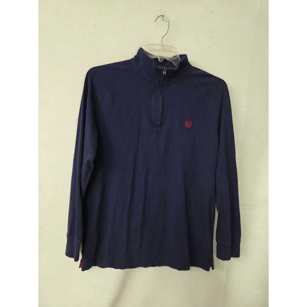 Chaps Mens Navy‎ Blue Stretch Cotton Quarter Zip Pullover Crest Logo Size M Golf